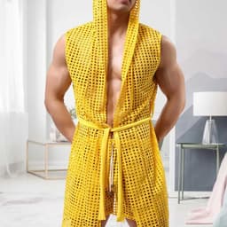 Transparante heren badjas - Capuchon - Geel - Sexy en erotisch - Polyester — thumbnail 3