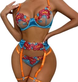 Prachtige elegante lingerie set - 3-delig - Beha, Slip en Jarretels - Erotische vrouwen ondergoed - Sexy en uitdagend - Goede kwaliteit — thumbnail 1