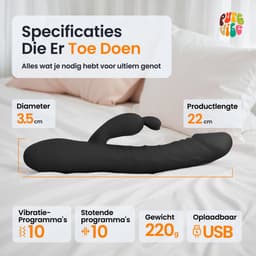 PureVibe® Magic Pulsing Rabbit – Stotende Rabbit Vibrator voor Vrouwen – Clitoris & G-Spot Stimulator – Dildo - 10 Stoot- & 10 Vibratiestanden – Sex Toys voor Koppels – Zwart — thumbnail 4
