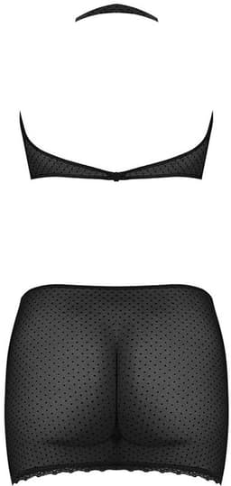 Polka Dot Mesh Halter & Skirt Set - Zwart - Queen Size — thumbnail 3