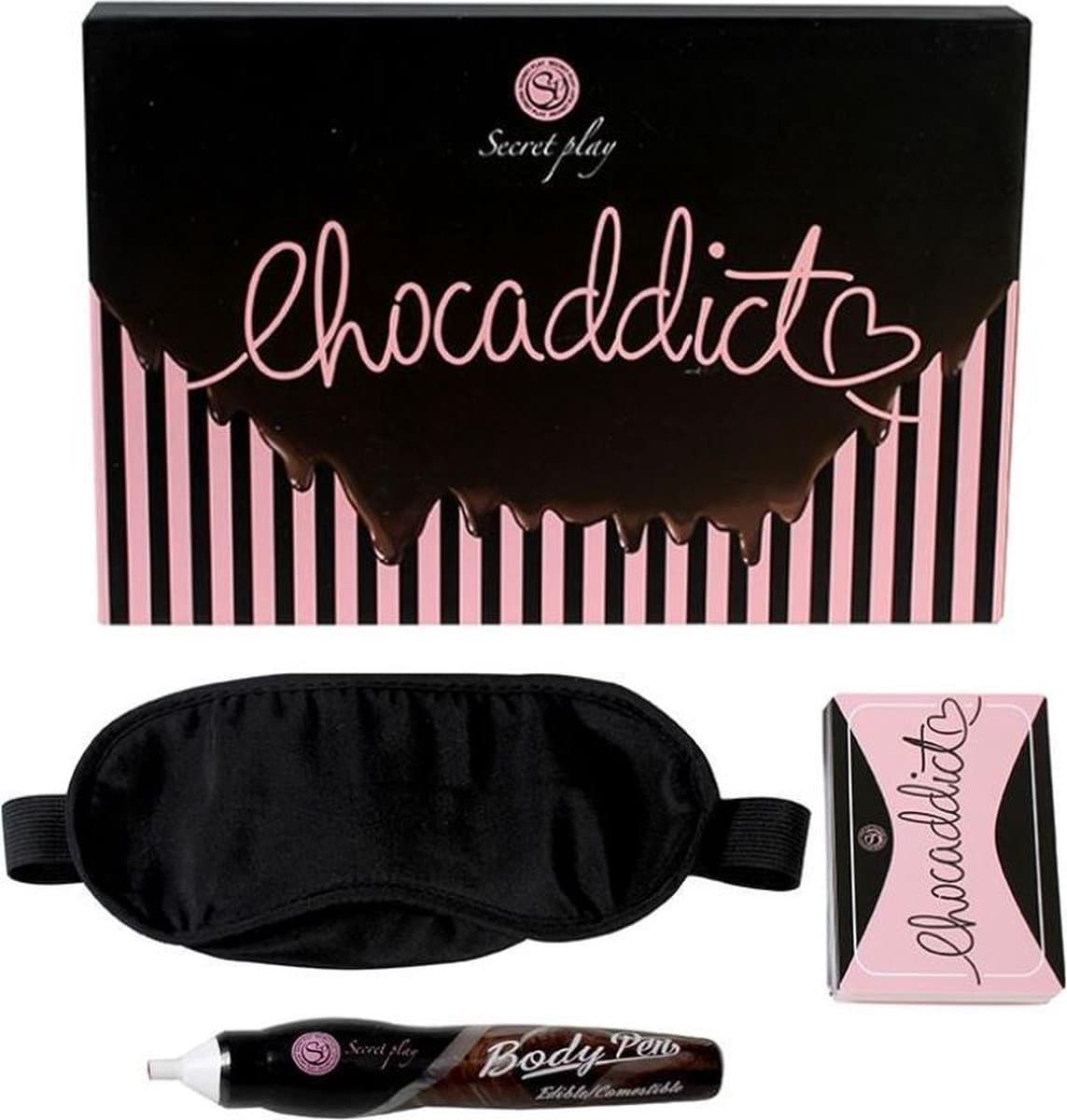 Secretplay - erotische bodypaint - chocolade + blinddoek + spel erotische kaarten (Frans/portugees) / sex / erotiek toys — afbeelding 1