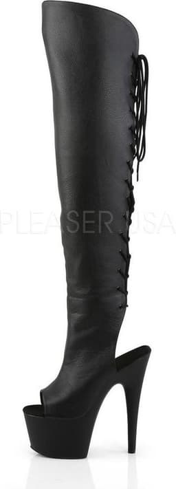 Adore-3019 plateau peeptoe overknee laars met open hiel en stiletto hak mat zwart - (EU 38 = US 8) - Pleaser — thumbnail 4