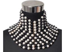 Statement ketting - choker - parelketting / kralenketting - zwart/wit - halsketting - collier - sexy - elegant - nekketting - sieraad - lichaamsdecoratie - parelketting