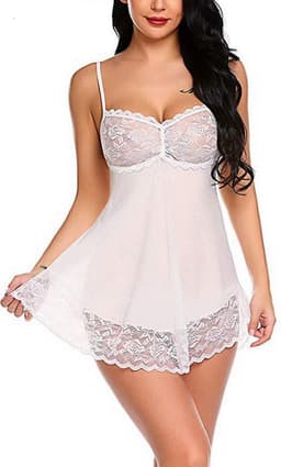 Erotische 2-Delige Lingerieset I Nachtjapon & Slipje I Sexy Kanten Lingerie Set I Maat M I Wit — thumbnail 4