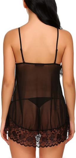 Erotische 2-Delige Lingerieset I Nachtjapon & Slipje I Sexy Kanten Lingerie Set I Maat L I Zwart — thumbnail 3