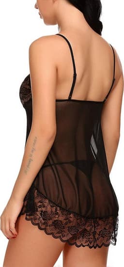 Erotische 2-Delige Lingerieset I Nachtjapon & Slipje I Sexy Kanten Lingerie Set I Maat M I Zwart — thumbnail 4