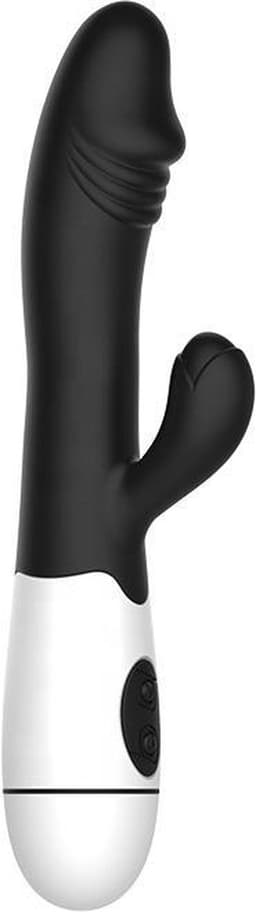 Erodit® Tarzan dildo vibrator -Bunny Vibrator-Geribbelde eikel stimulatie clitoris- g-spot - Anaal vibrators voor mannen- vibrators voor vrouwen -Zwart, 19,5 cm- incl batterij- Sex toys- Erotiek- Seksspeeltjes voor koppels — thumbnail 2