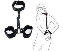 BDSM Bondage Harnas - Zwart - Stevig en Verstelbaar - Sex Toy - Handboeien - Hals - Sexy Dames / Heren Lingerie - One Size