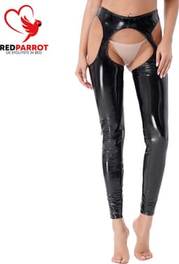 Latex wetlook broek voor dames - Open kruis en heupen - Lingerie Zwart - Erotische vrouwen kleding - BDSM - Rollenspel - Goede kwaliteit — thumbnail 5