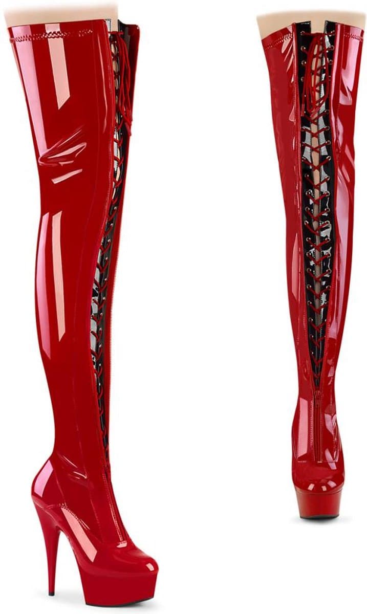 Pleaser - DELIGHT3027 Plateau overknee Laarzen - US 5 - 35 Shoes - Rood — afbeelding 1