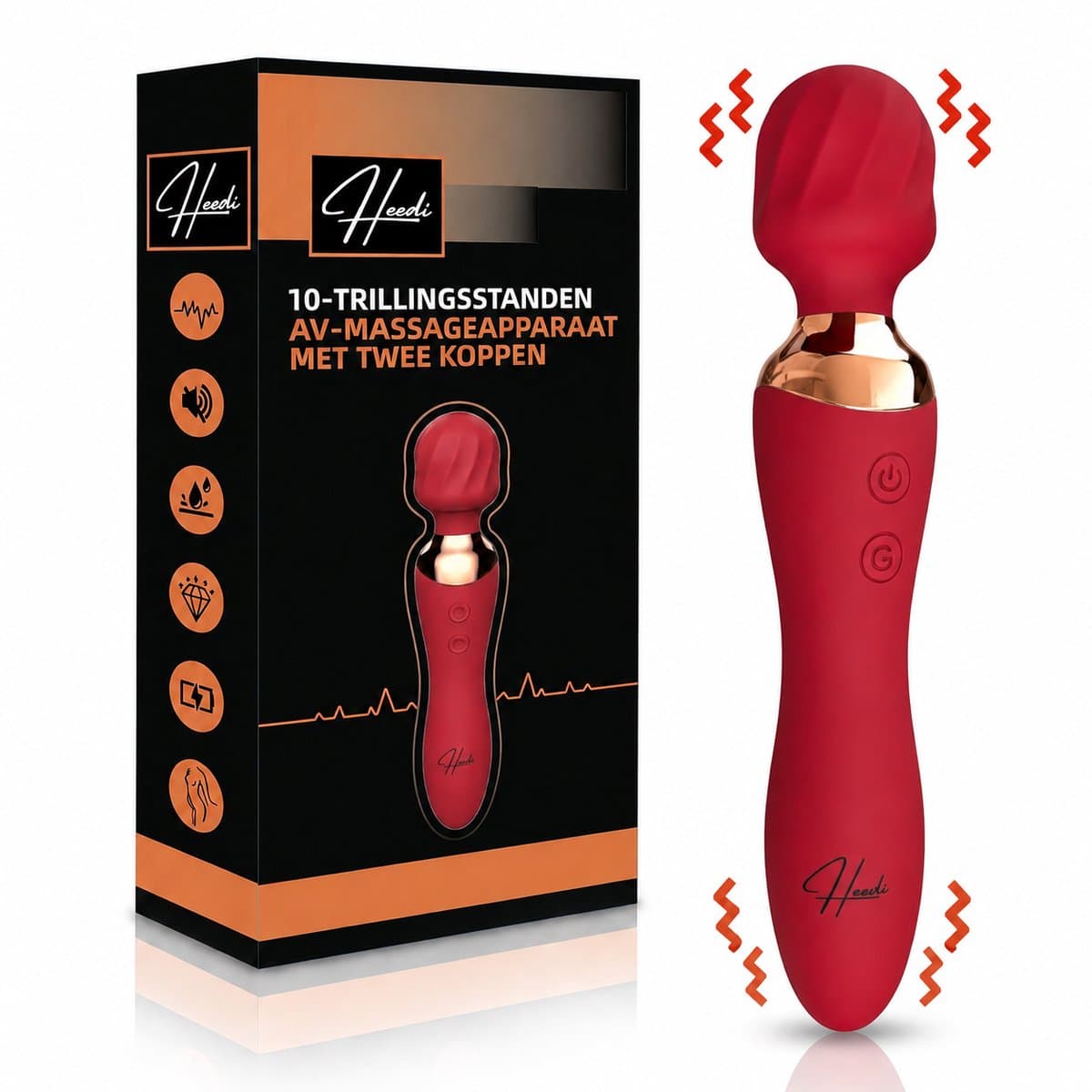 Heevli® AV-Massageapparaat met 2 Trilkoppen- Magic Wand - Vibrator voor Vrouwen - Clitoris Stimulator - 10 Standen - Fluisterstil - Sex Toys voor Vrouwen - Seksspeeltjes - womanizer — afbeelding 1