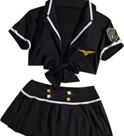 Sexy Politie Kostuum - 2-delig Zwart Verkleedpakje - Rokje & Korte Top - Rollenspel / Cosplay - Lingerie Ondergoed voor Dames - Maat M — thumbnail 2