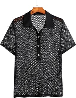 Transparante Mannelijke Mesh T-shirt voor Disco en Zomer met Zakjes en Lingerie Stijl — thumbnail 2