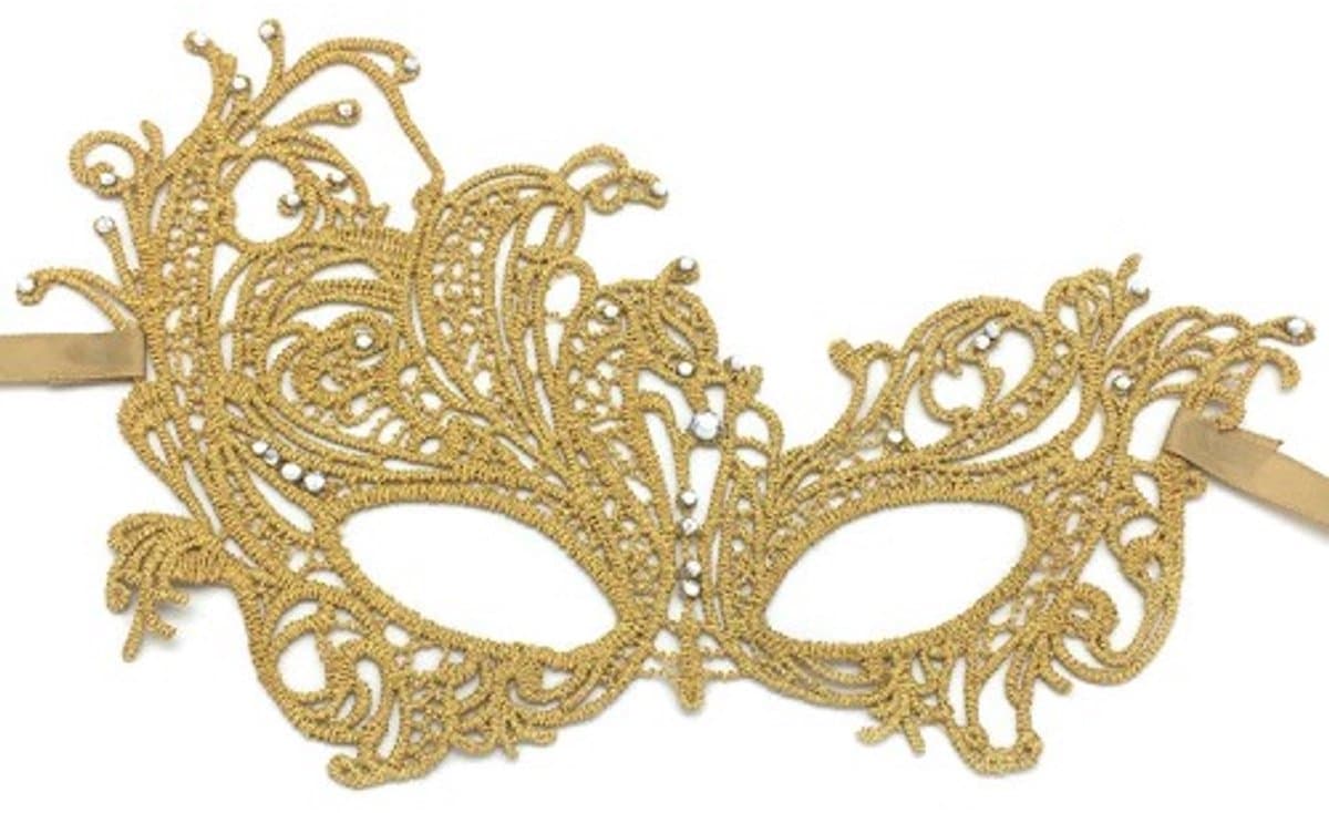 Sierlijk oogmasker met strass steentjes - Kant - Goudkleurig - One-size — afbeelding 1