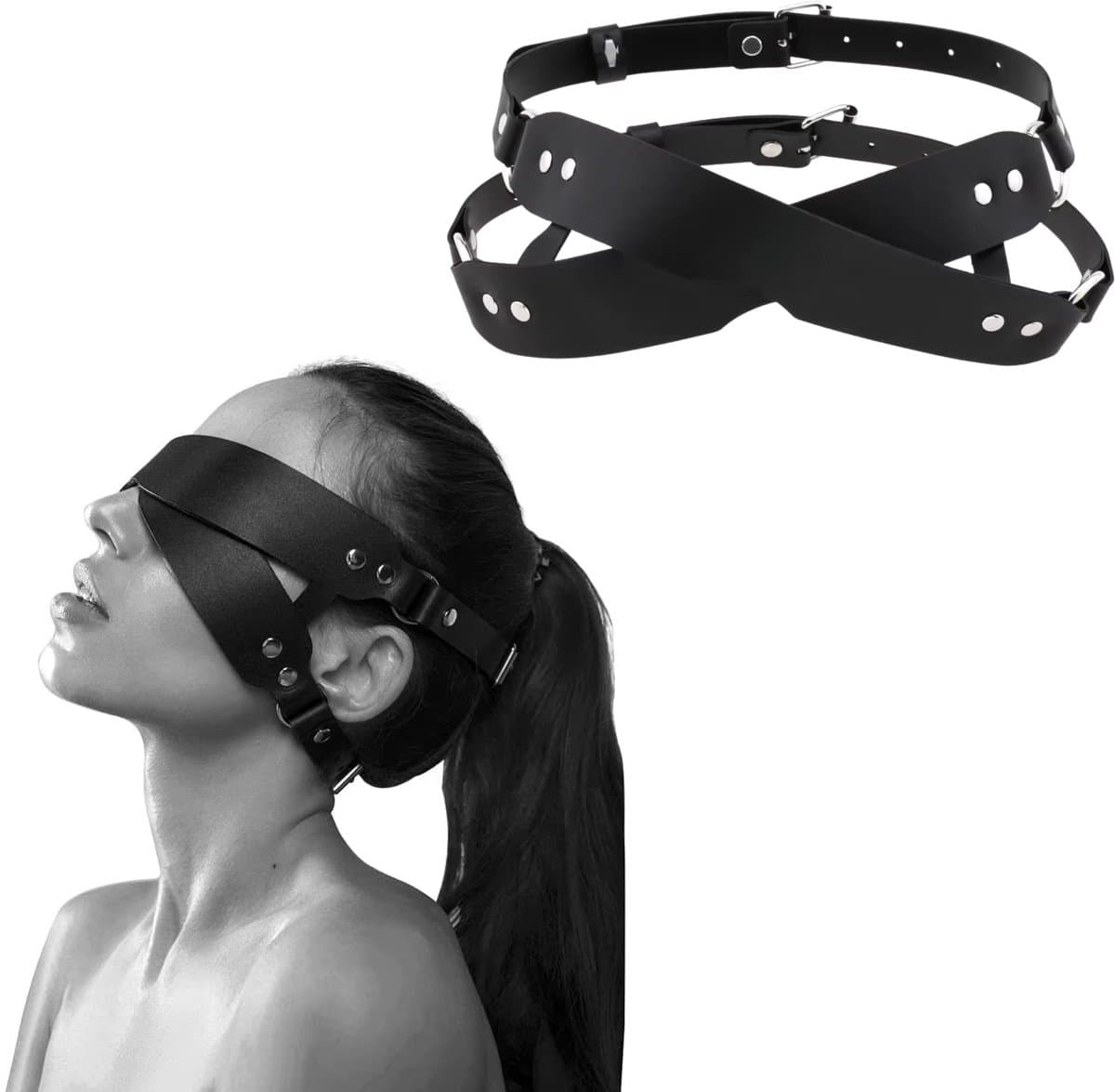 Masker Met Riempjes - Zwart - PU Leder - Spannend Oogmasker - Unisex - Sex Speeltjes Toys - Roleplay / Rollenspel - Erotiek - BDSM Bondage Masker — afbeelding 1