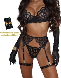 Luxe Lingerieset Dames – Sexy Lingerie – Erotische Lingerie Set – 4-delige Jarretelset – Zwart Kant – Beugel BH – High Waist Lingerie – Boudoir Set – Chique – High End – Madam Hommard – Exclusief – Cadeau Set – Dare to Undress – XS, S, M, L — thumbnail 1