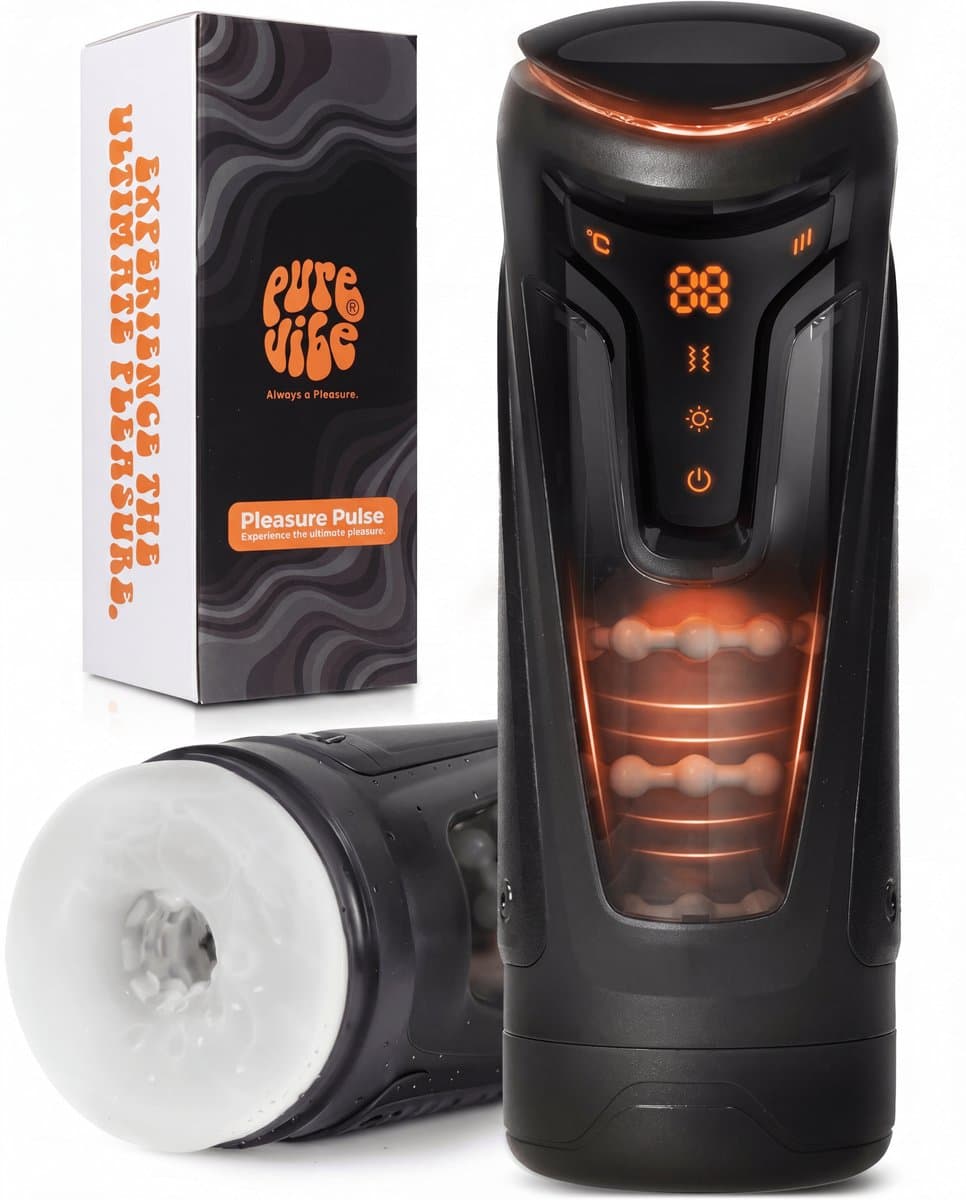 PureVibe® Pleasure Pulse V2 - Automatische Masturbator voor Man - Blowjob Simulator met Warmtefunctie - 18 Standen - Pocket Pussy - Seksspeeltjes voor Mannen - Zwart — afbeelding 1