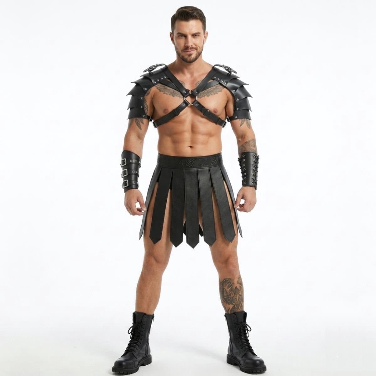 3-delige Gladiator Set Mannen - Kinky Festival Outfit - Verstelbaar PU Leer Harnas - Wasteland, Darklands & Cosplay Kostuum — afbeelding 1