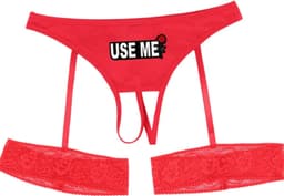 Sexy Rode Open String met Kousenbanden - USE ME - GEBRUIK ME! - direct toegang - Sexy - Open kruis - maat XL — thumbnail 5