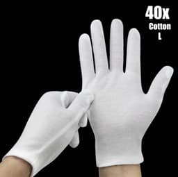 Witte Katoenen Handschoen Wit L - Handschoen L Wit – Munt Handschoen - Gezondheidszorg - Ziekenhuis - Beauty Center – Kapper - Jewelry - eczeem - allergie - juweliers – Handschoenen 100% Katoen maat L - 40 Stuks/20 Paar — thumbnail 1