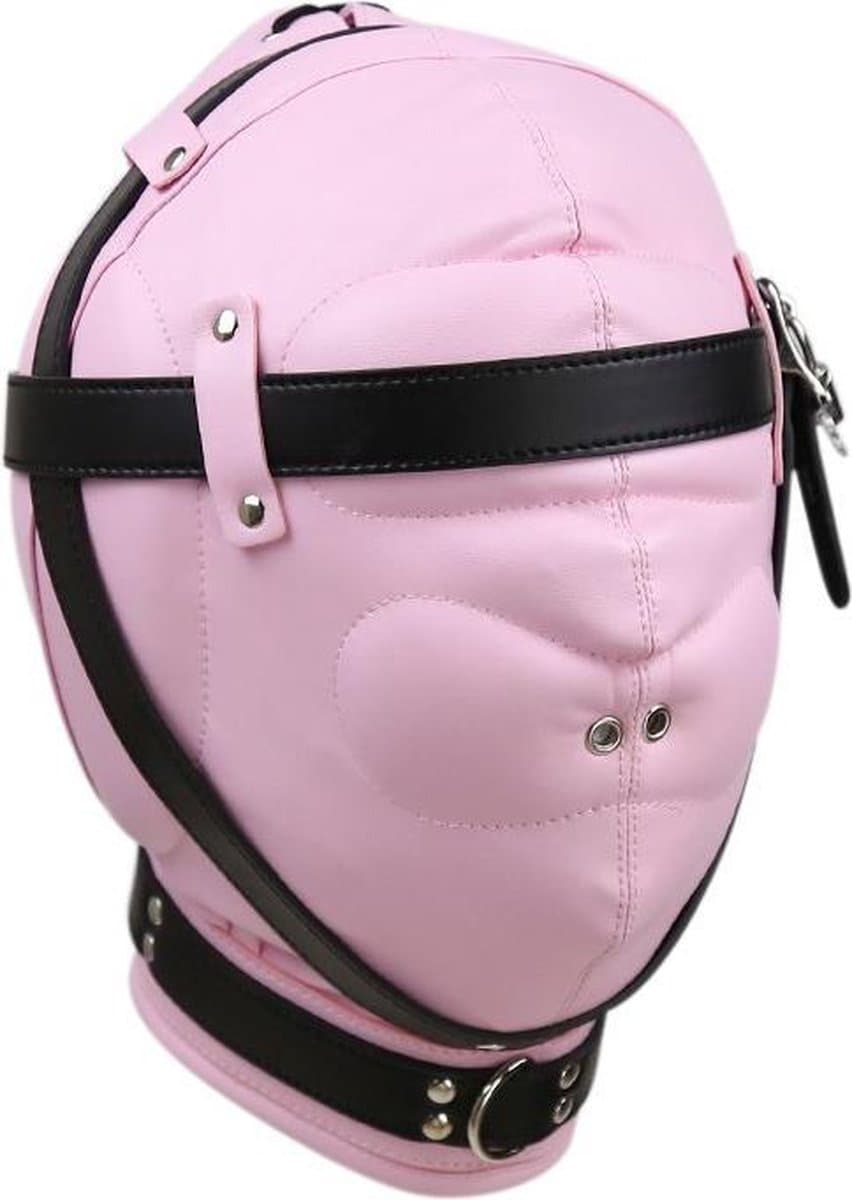 Banoch - Reticent Hood Black/Pink -Zwart/Roze bondage masker van pu Leer | BDSM — afbeelding 1