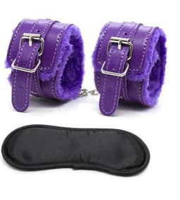 Erotische Lederen SM Bondage Sex Oogmasker Met Handboeien Blinddoek BDSM Party Vrouwen Masquerade Oog Maskers Speeltjes Voor Volwassenen Paars — thumbnail 1