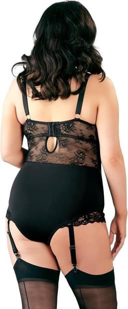 Cottelli Plus Size – Jarretel Body Lingerie Set met Transparante Delen en Verticale Stukken Vrouwelijk en Uitdagend – Maat 95F/2XL – Zwart — thumbnail 5