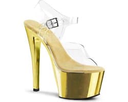 Pleaser - SKY308 Sandaal met enkelband, Paaldans schoenen - Paaldans schoenen - 45 Shoes - Goudkleurig/Transparant