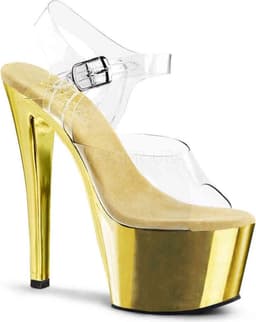 Pleaser - SKY308 Sandaal met enkelband, Paaldans schoenen - Paaldans schoenen - 45 Shoes - Goudkleurig/Transparant — thumbnail 1