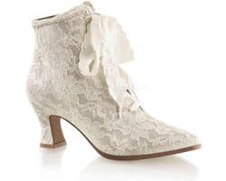 EU 37 = US 7 | VICTORIAN-30 | 2 3/4 Flaired Heel Lace Up Ankle Bootie w/Lace Overlay