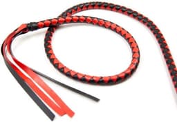 Lange gevlochten single tail - Bull Whip - 190 cm lang - Rood/Zwart — thumbnail 3