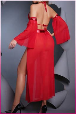 Purple-Daisy Fantasie buikdanseres kostuum voor vrouwen Sexy fantasie kostuum en sexy nachtjapon voor vrouwen 5 deliğe PDS0048-R - Maat L/XL - ROOD — thumbnail 2