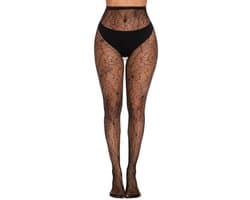 Visnet Panty met Zwart Patroon - Dames Visnet Kousen - Sexy Elastische Hoge Taille