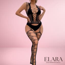 Elara - Nolena - Bodystocking Erotische Lingerie met Open Kruis - Catsuit - S t/m XL - Sexy Dames Lingerie - Zwart — thumbnail 1