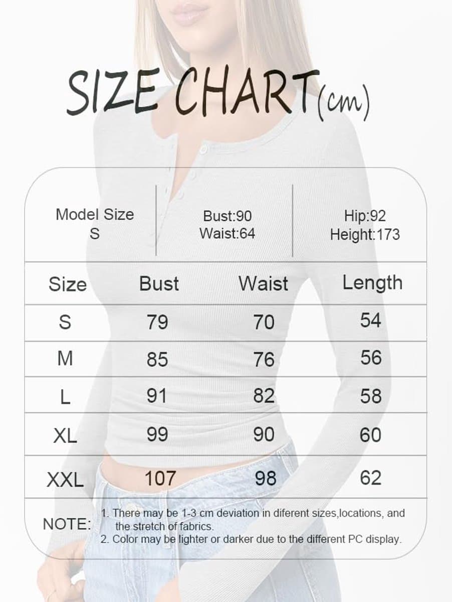 Geribbeld Dames T-shirt met Lange Mouwen - Elegant Basis Henley Shirt — afbeelding 1