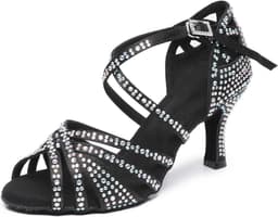 Dames Latijnse Dansschoenen met Strass Stenen - Zwart Ballroom Salsa Tango - Keuze uit 5 of 7 cm Hak — thumbnail 1
