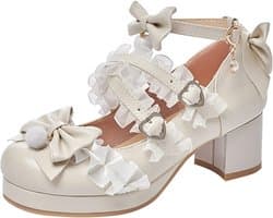 Meisjes Pumps Mary Jane Schoenen met Hoge Hak en Strik voor Cosplay en Feestelijke Gelegenheden