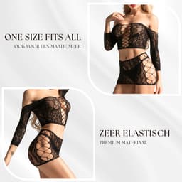 Elara – Elanora – 2-Delige Lingerie Set in Bodystocking Stijl – Sexy Top & Slip – Elastische Erotische Dames Lingerie – One Size — thumbnail 2