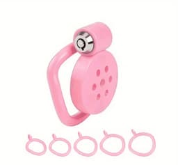 Mini peniskooi - Mini chastity - Roze - kuisheidskooi - sub - kinky - kathether - 5 maat ringen - sleutels - bdsm — thumbnail 1