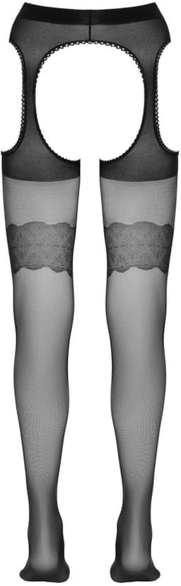 Cottelli Collection – Sexy kousen en jarretels met open zijkanten en kruis – Maat L – Zwart — thumbnail 2