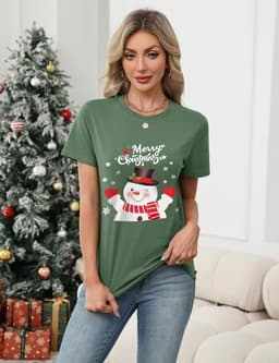 Grappig Kerst T-shirt Dames Katoen Ronde Hals Korte Mouwen Vrije Tijd Shirt — thumbnail 5