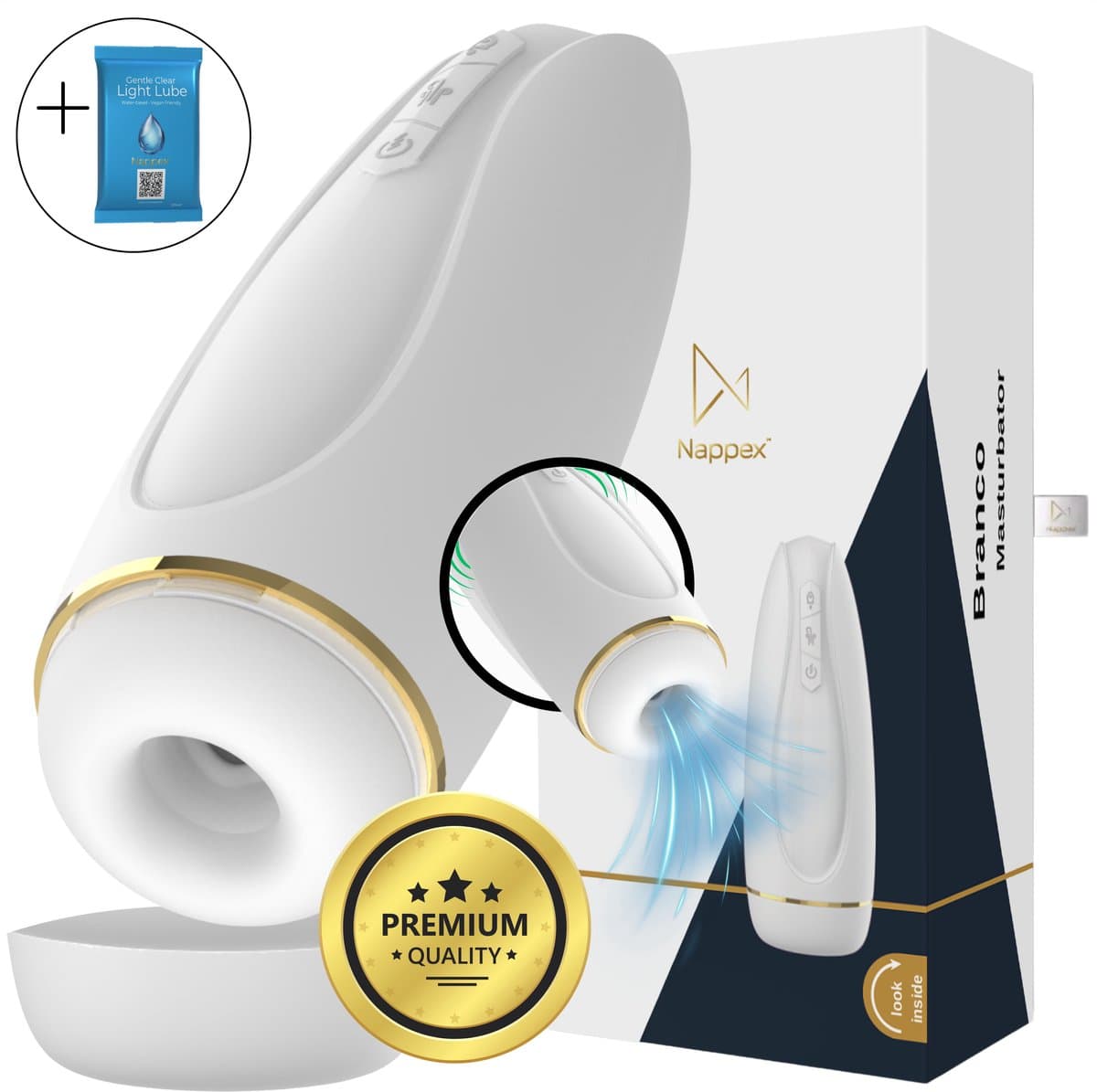 Masturbator voor Man - Nappex™ Branco Automatische Blowjob Simulator [Discreet Verzonden] - 16 Stille Zuig- en Vibratiestanden - Uitneembare Binnenhoes - Pocket Pussy Electrisch - Sex Toys voor Mannen en Koppels - Kunstvagina - Seksspeeltjes - Wit — afbeelding 1