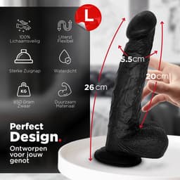 Rosebay Realistische Dildo 26 cm - Zachte Siliconen Dildo met Zuignap & Balzak - Dildo voor Mannen en Vrouwen - Zwart — thumbnail 3