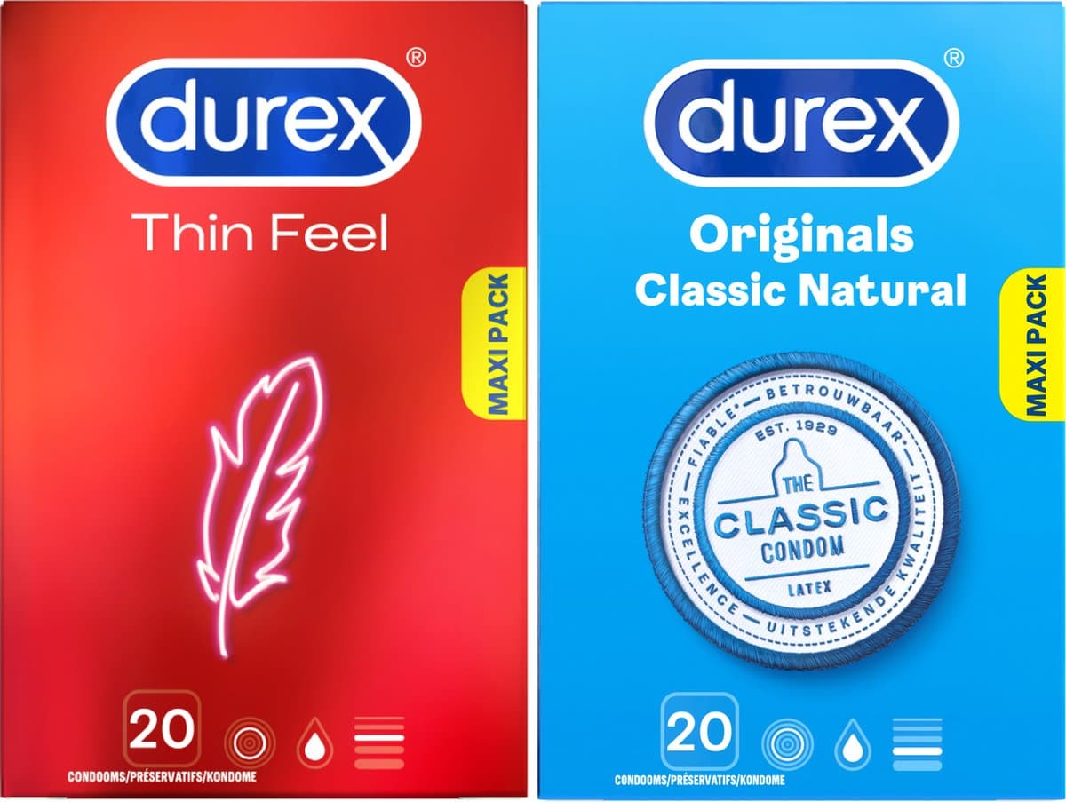 Durex - 40 Condooms - Classic Natural 20st - Thin Feel 20st — afbeelding 1