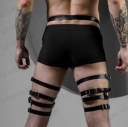 Benen en heup harnas - Leder - Outfit - BDSM - Feest - One size - Riemen en Gesp — thumbnail 4