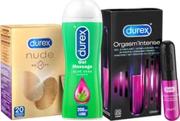 Durex - 20 stuks Condooms - Nude No Latex - 210ml Glijmiddel - Massage 2/1 Aloe 200ml - Intense Orgasm 10ml - Voordeelverpakking — thumbnail 1