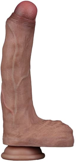 LoveToy - Dubbellaags Siliconen Dildo - 22 cm x Ø 4,2 cm - Bruin — thumbnail 1
