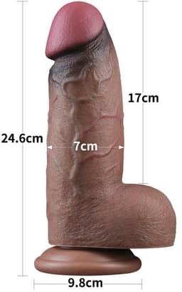 LoveToy - Dubbellaagse siliconen dildo XXL 24.6 cm (Ø 7 cm) - Bruin — thumbnail 4