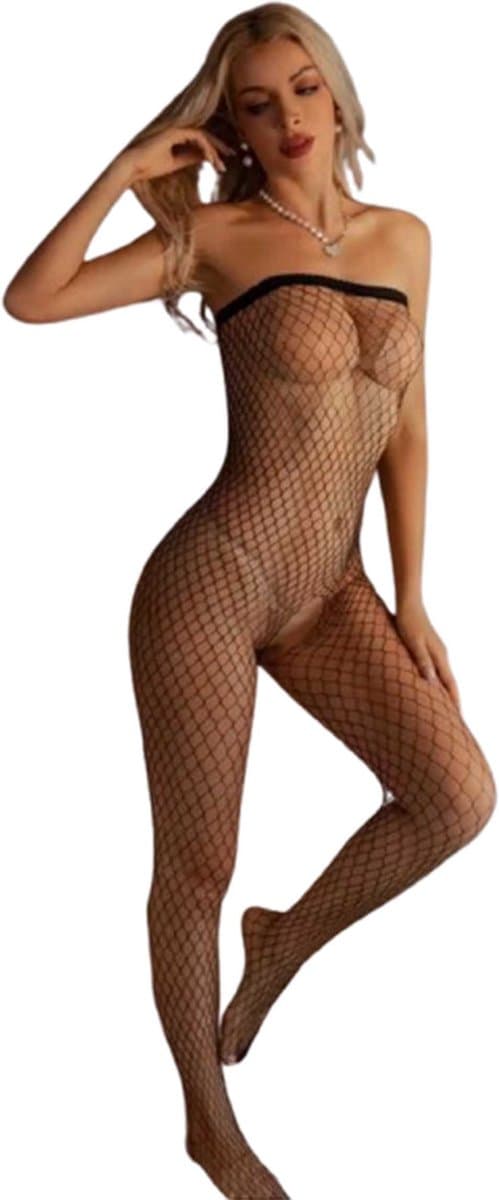 Porno bodysuit mesh - Open kruis - Visnet bodystocking - Polyester - Erotische outfit vrouwen - Panty bodysuit - Plus size XXL t/m 6XL — afbeelding 1
