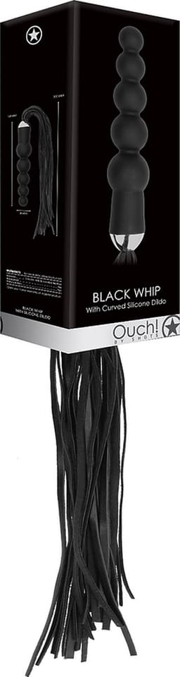 Ouch – Siliconen Dildo Flogger Zweep met Anal Beads Handvat voor Extra Stimulatie – Zwart — thumbnail 2